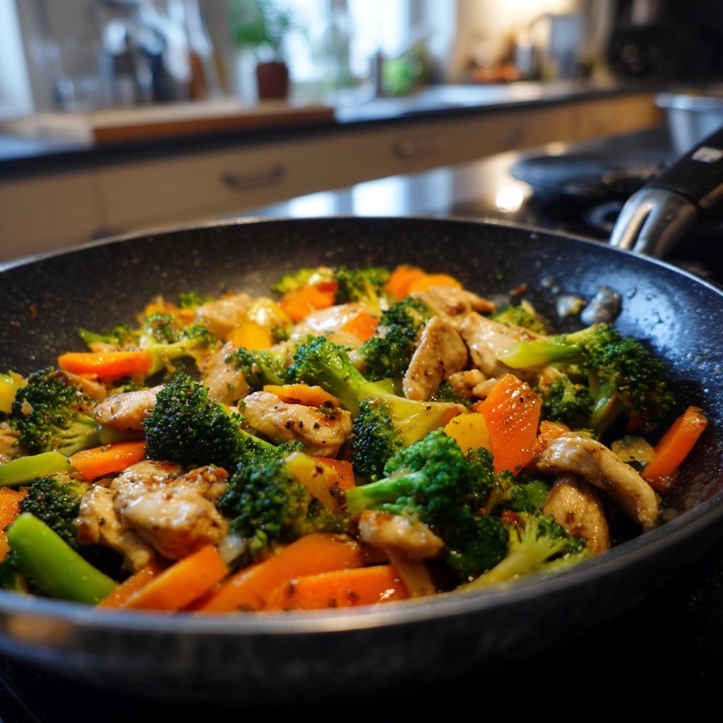 Kalorienarme Hähnchenpfanne Mit Brokkoli Und Karotten